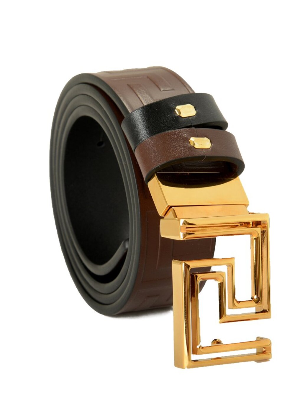 Versace Men's Black/Brown 100%Leather Reversible Greeca Buckle Belt US 40 IT 100